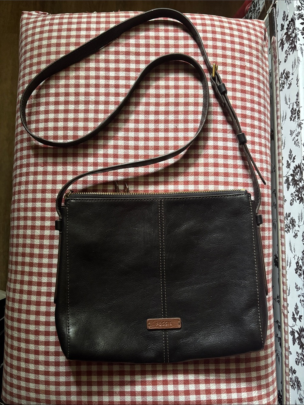 Fossil Dark Brown Leather Crossbody Purse